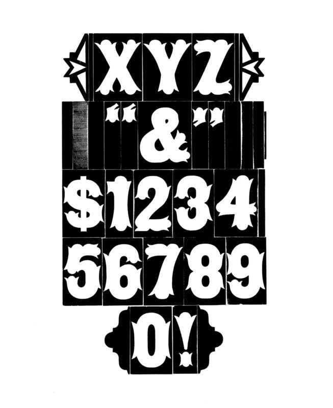 simple specimen of Gothic Tuscan Condensed Reversed wood type from the Rob Roy Kelly collection, printed in the UT Design Lab