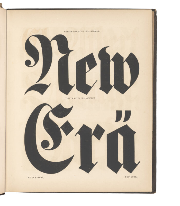 antique original wood type specimen catalog from wood type manufacturers in the 1800s featuring German type