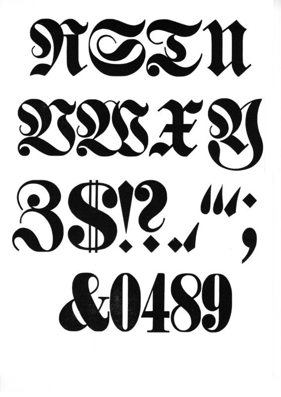 simple specimen of German wood type from the Rob Roy Kelly collection, printed in the UT Design Lab