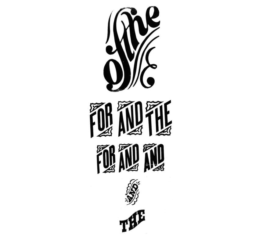 decorative catch word blocks with words like for, and, the, and of the