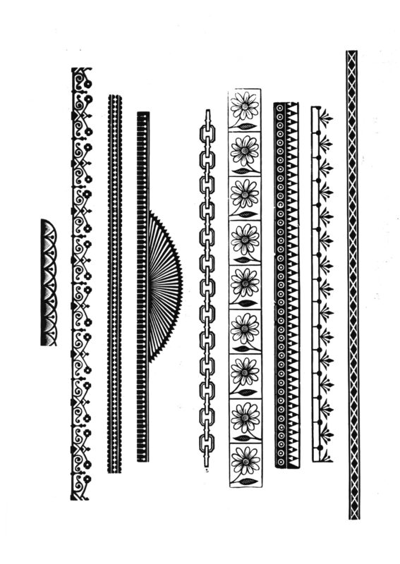 long rules and border pieces with intricate designs