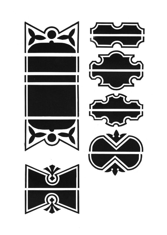 vertically aligned streamer border pieces that connect to make a rectangular shape with decorative ends