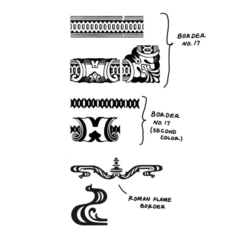 two sets of of combination borders that layer together to create two-color prints