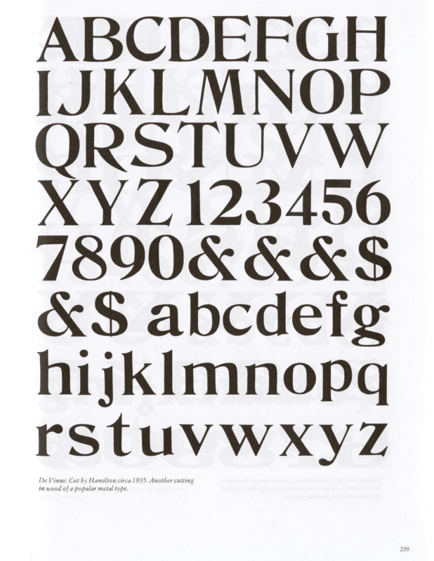 DeVinne specimen book page from American Wood Type 1828-1900 by Rob Roy Kelly