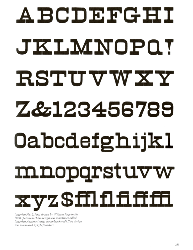 Egyptian No. 2 specimen book page from American Wood Type 1828-1900 by Rob Roy Kelly