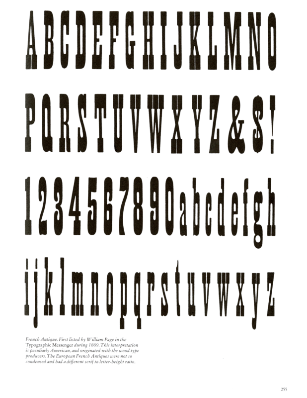 French Antique specimen book page from American Wood Type 1828-1900 by Rob Roy Kelly