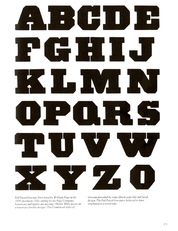 Grecian specimen book page from American Wood Type 1828-1900 by Rob Roy Kelly