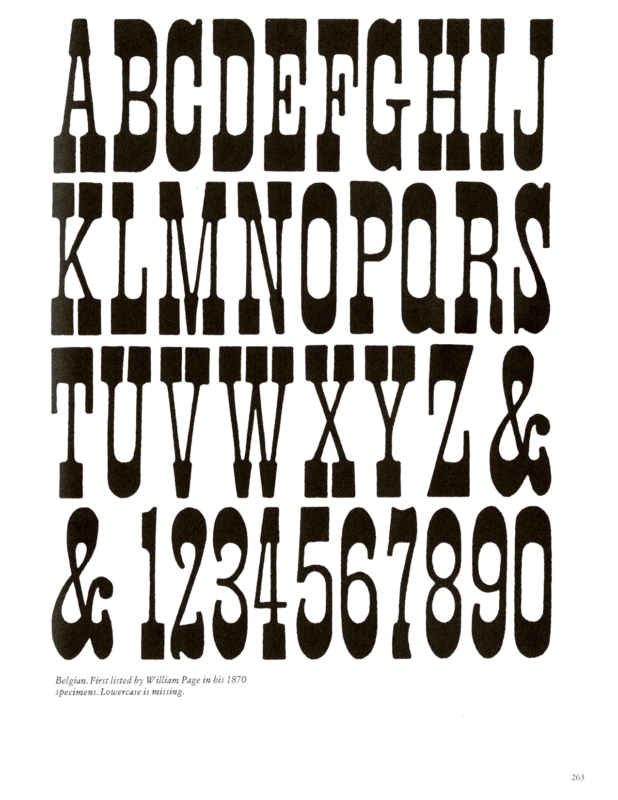 Belgian specimen book page from American Wood Type 1828-1900 by Rob Roy Kelly