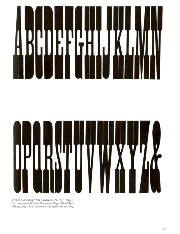 No. 117 specimen book page from American Wood Type 1828-1900 by Rob Roy Kelly