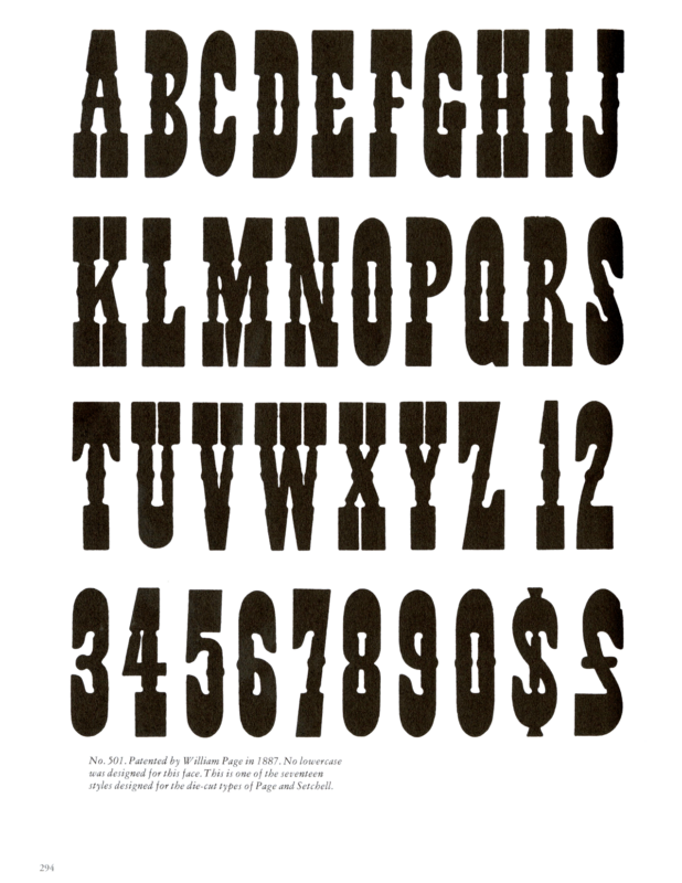 No. 501 specimen book page from American Wood Type 1828-1900 by Rob Roy Kelly