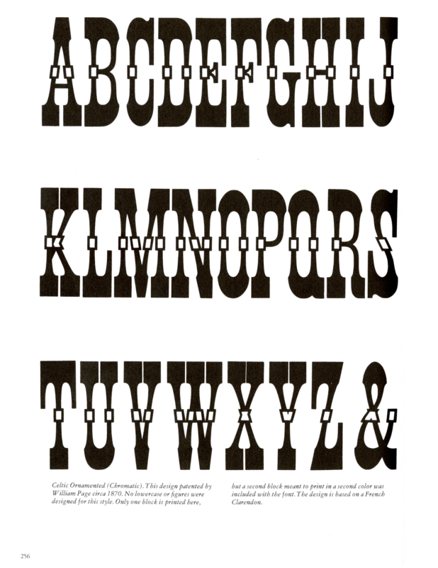 Celtic specimen book page from American Wood Type 1828-1900 by Rob Roy Kelly
