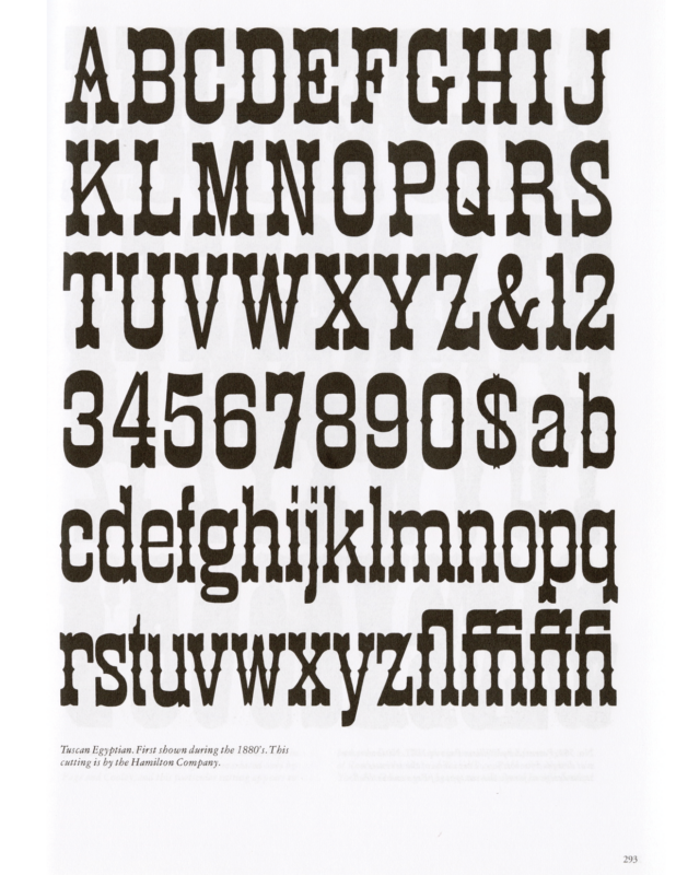 Tuscan Egyptian specimen book page from American Wood Type 1828-1900 by Rob Roy Kelly