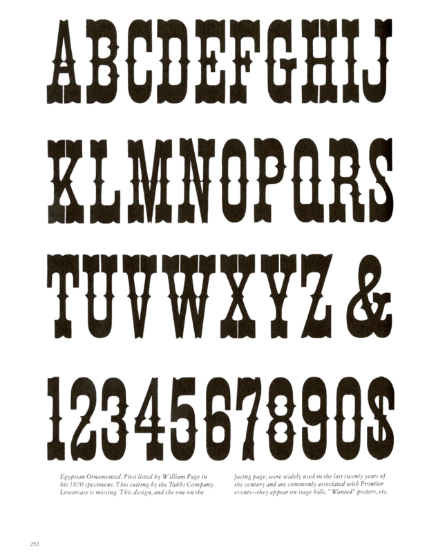 Egyptian Ornamented specimen book page from American Wood Type 1828-1900 by Rob Roy Kelly