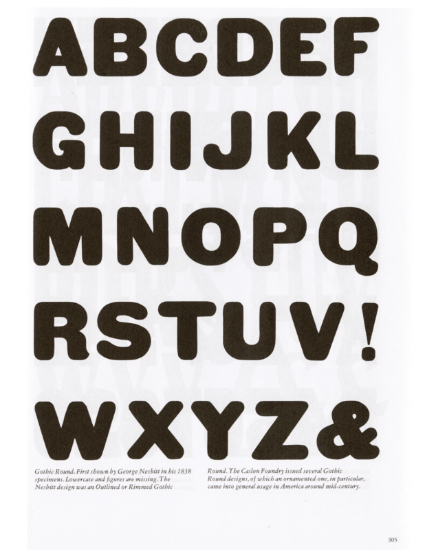 Gothic Round specimen book page from American Wood Type 1828-1900 by Rob Roy Kelly