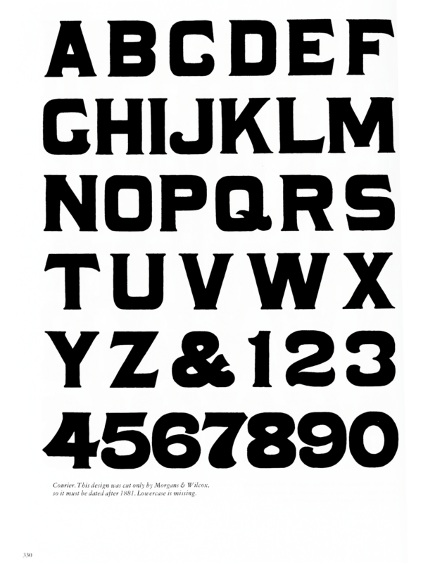 Courier specimen book page from American Wood Type 1828-1900 by Rob Roy Kelly