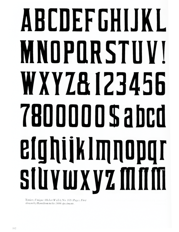 Teniers specimen book page from American Wood Type 1828-1900 by Rob Roy Kelly