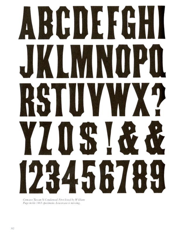 Gothic Tuscan X Condensed specimen book page from American Wood Type 1828-1900 by Rob Roy Kelly