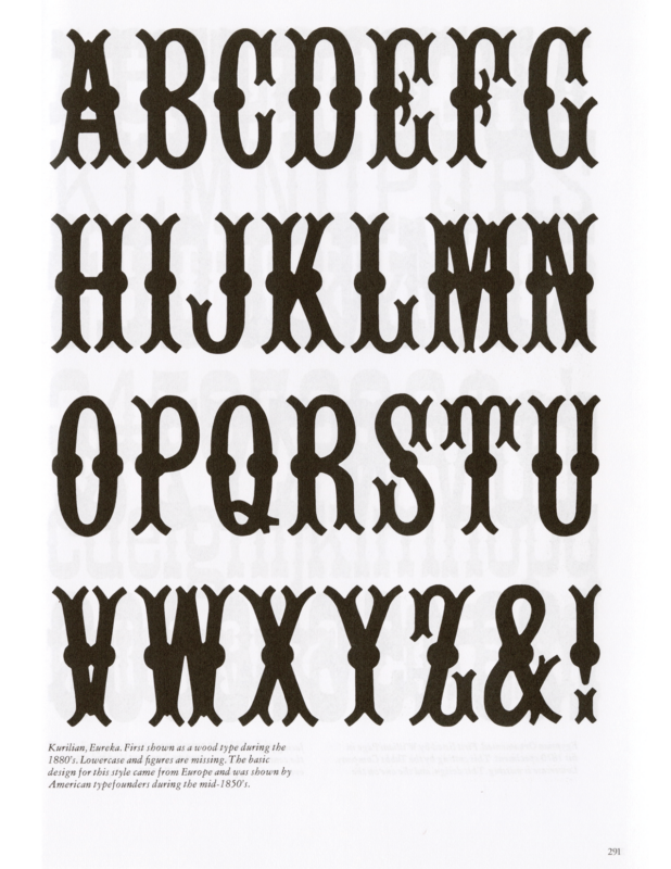 Kurilian No. 2 specimen book page from American Wood Type 1828-1900 by Rob Roy Kelly