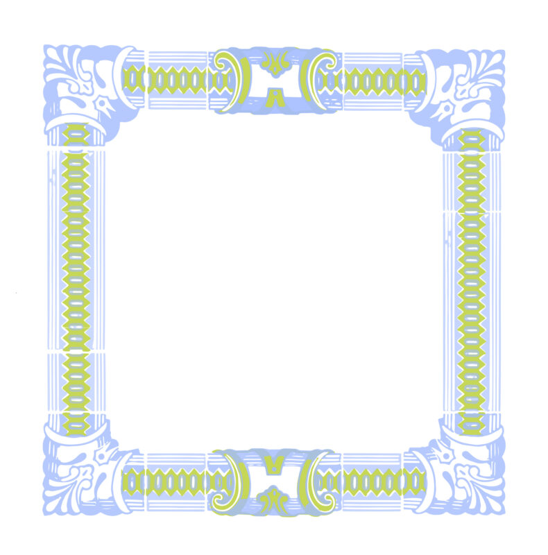 two layers of Border No. 17 layered with each other, blue sitting on top of the green to make a two-color print