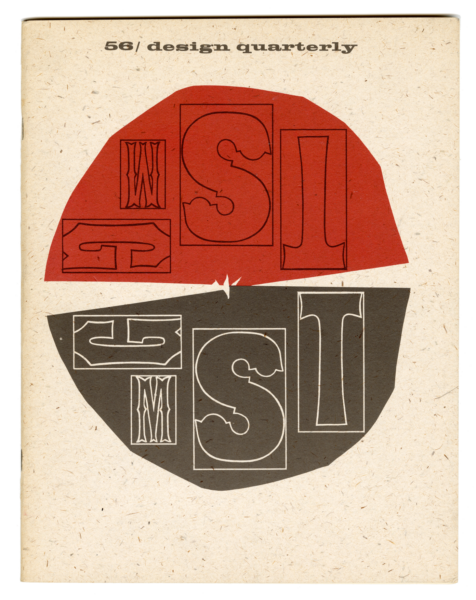 Early version of the cover of American Wood Types 1828–1900, Volume I, featuring an assortment of collaged characters and ornamental details, printed in blue and red