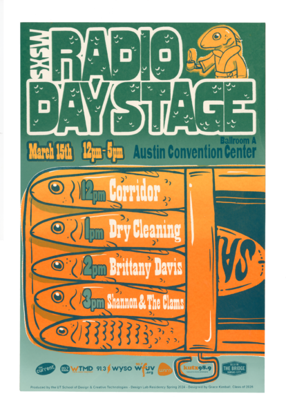 multicolored screen print poster featuring RRK wood type