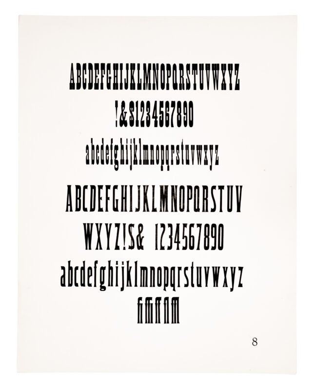 An antique-style typeface & a gothic typeface are printed in black on white paper.