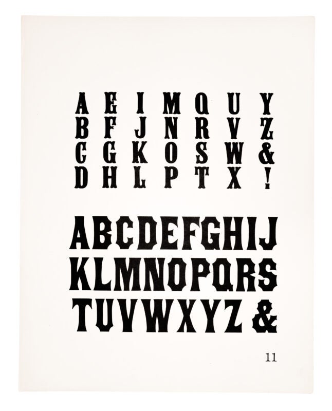Two antique-style typefaces printed in black on white paper.