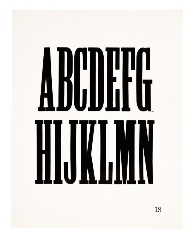 A-N of an antique style typeface printed in black on white paper