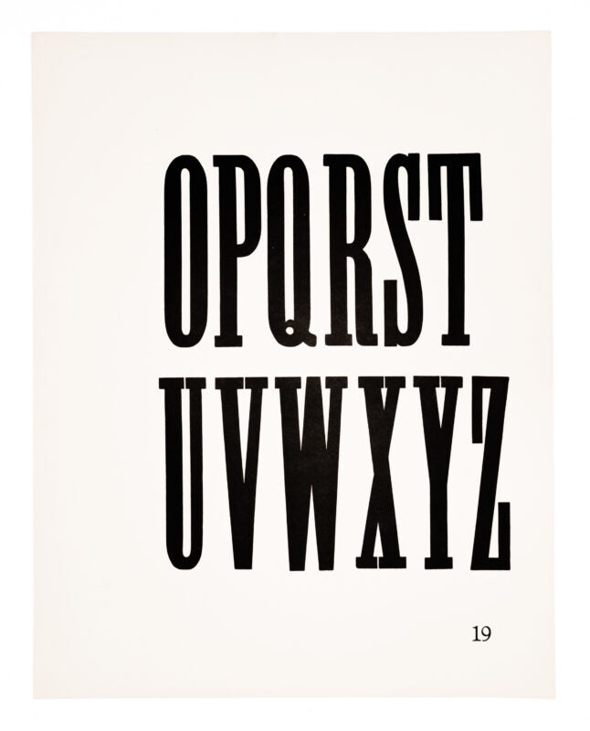 O-Z of an antique style typeface printed in black on white paper