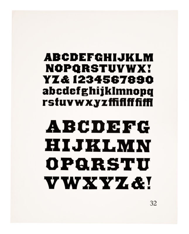 Two antique-style typefaces printed in black on white paper