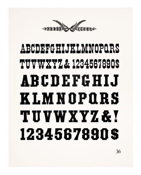 An ornament resembling wheat sits atop. An antique typeface sits below. Printed in black on white paper.