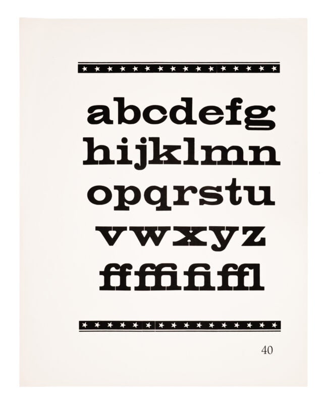 An ornament border of stars sits on the top and bottom of the page. In the middle, an antique typeface is printed. Black on white paper.
