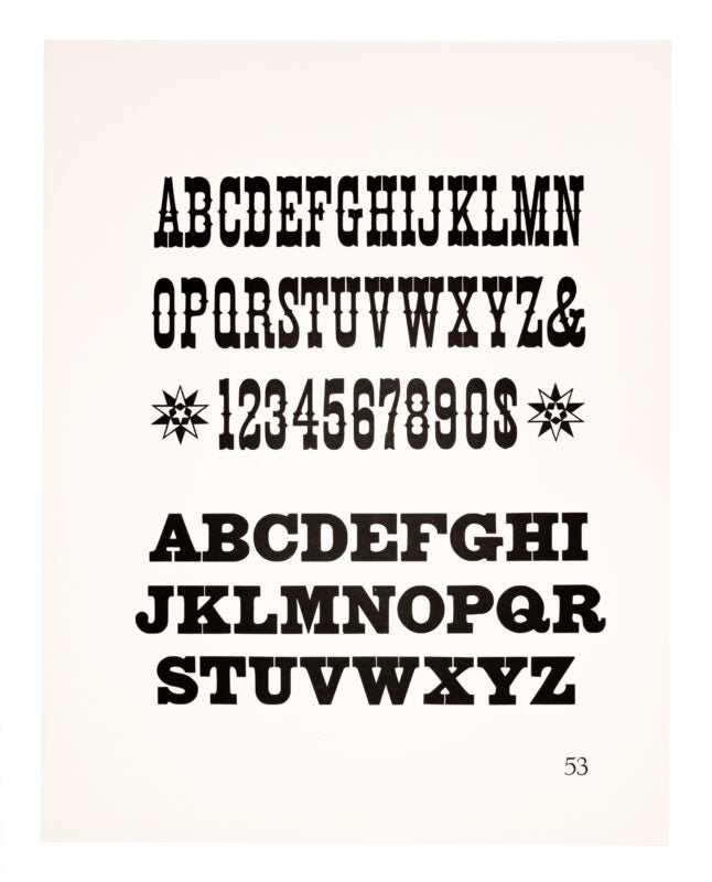 An antique typeface sits on the top half of the page with two star ornaments on either side of the last row. On the bottom half sits another antique typeface. All printed in black on white paper.