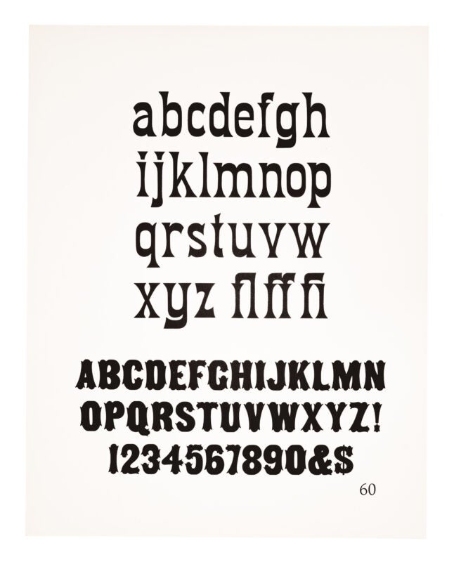 On the top half of the page sits the lowercase alphabet of an antique typeface. On the bottom half sits a gothic typeface. All printed in black on white paper.