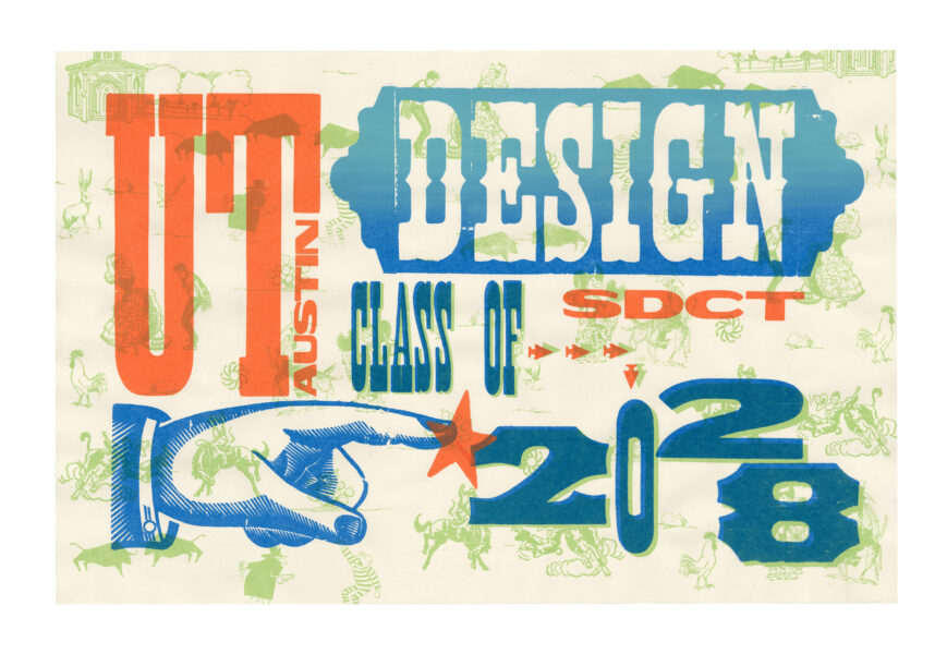 multicolored screen print poster featuring RRK wood type