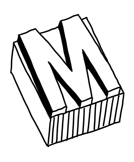 illustration of generic wood type block letter M