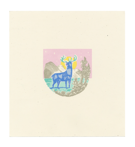 photopolymer letterpress print of a stag