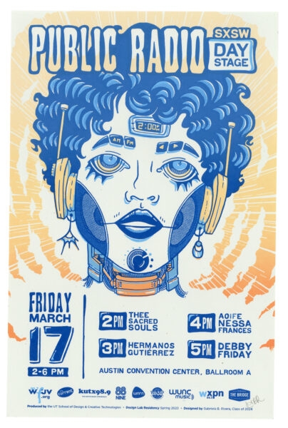 multicolored screen print poster featuring RRK wood type