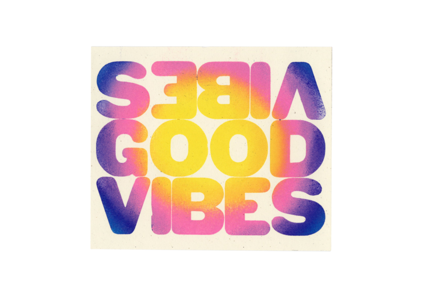 letterpress print that says good vibes printed with RRK wood type