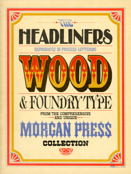 blue, red, and yellow Morgan Press type specimen catalog cover