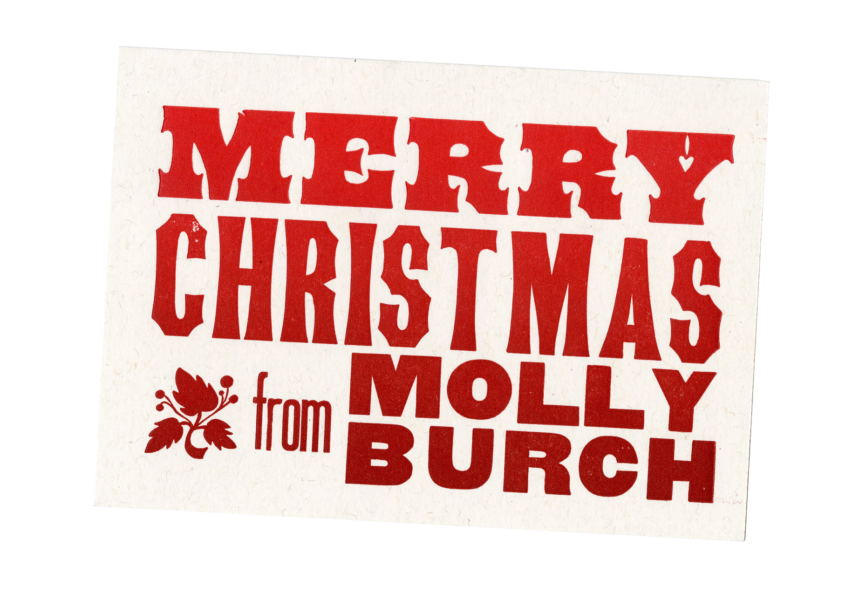 letterpress printed greeting card, red ink on tan paper featuring RRK wood type