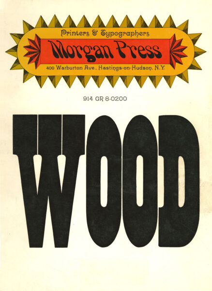 colorful vintage Morgan Press type specimen catalog cover, WOOD printed very large