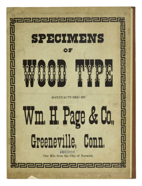 Wm. H. Page & Co. type specimen catalog cover, aged green paper with black ink