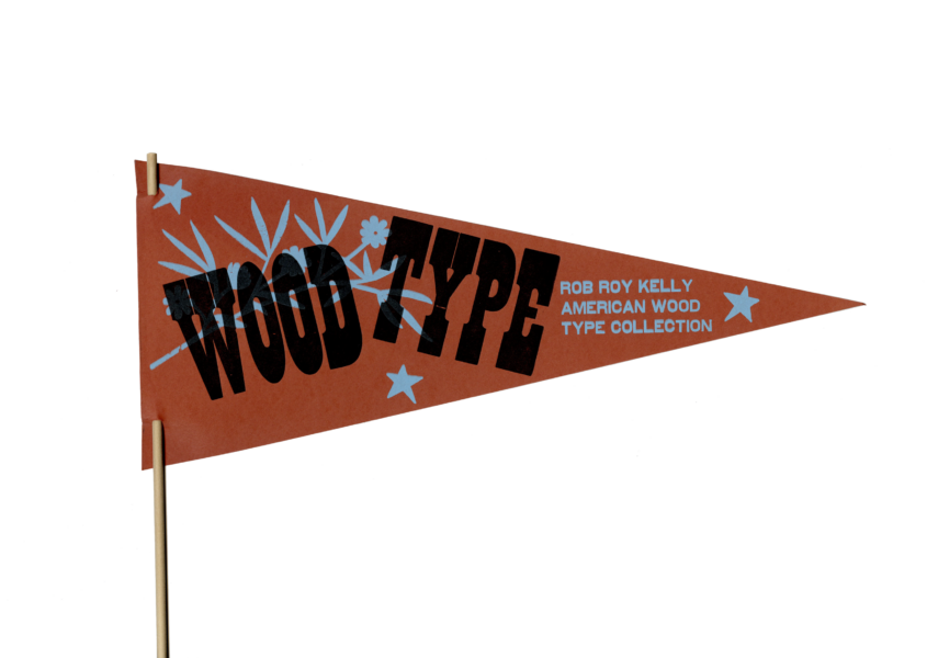 paper flag/pennant printed with RRK wood type